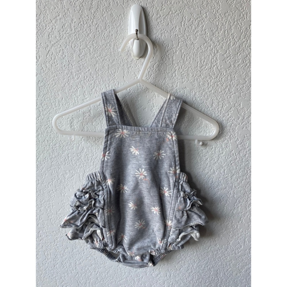 Modern Moments by Gerber Baby Girls Daisy Ruffle Romper Size 0-3M Grey Pink